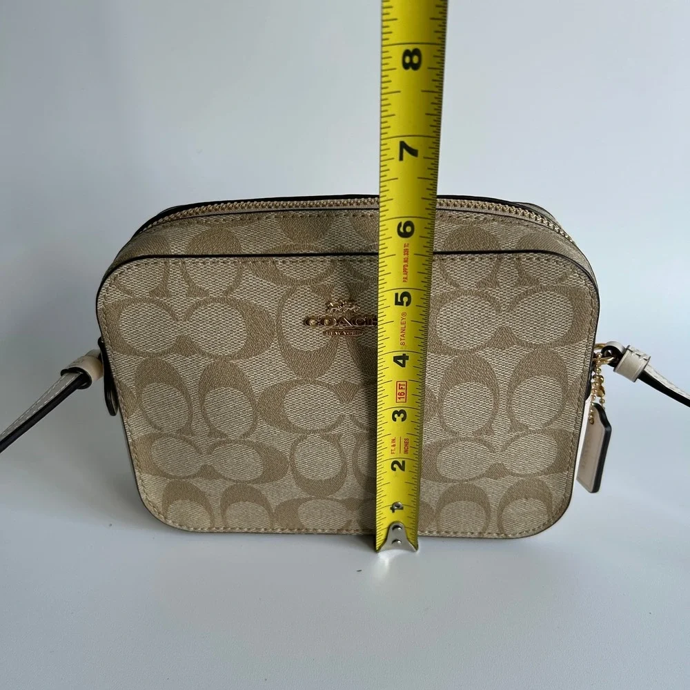 Coach Mini Camera Bag Light Khaki Chalk Canvas Leather Crossbody Excellent